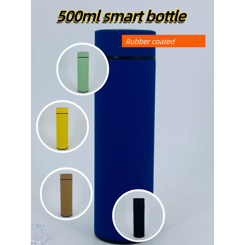 High Quality Logo Customizable 500ml Smart Water Bottle Stainless Steel Rubber Coated Outdoor Temperature Smart Water Bottle