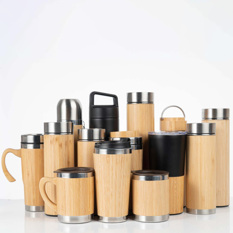 High Quality Bamboo Vacuum Cup Insulated Bamboo Thermos Water Bottle Portable Bamboo Mugs with Handle