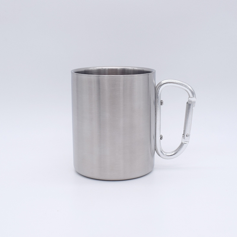 Wholesale Customized Mug Camping Accessories Stainless Steel Double Wall Carabiner Hiking Camping Mug Coffee Cups With Handle