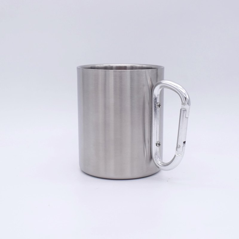 Wholesale Customized Mug Camping Accessories Stainless Steel Double Wall Carabiner Hiking Camping Mug Coffee Cups With Handle