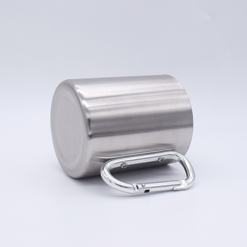 Wholesale Customized Mug Camping Accessories Stainless Steel Double Wall Carabiner Hiking Camping Mug Coffee Cups With Handle