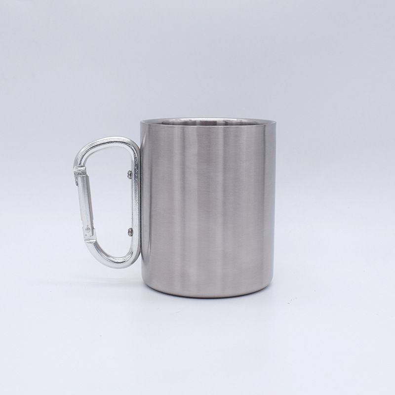 Wholesale Customized Mug Camping Accessories Stainless Steel Double Wall Carabiner Hiking Camping Mug Coffee Cups With Handle