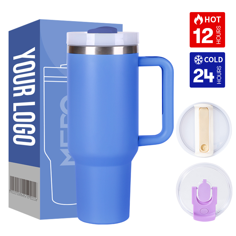 Wholesale Custom Logo Print Powder Coated Double Wall Stainless Steel 40OZ Travel Mug Insulated 40z Tumbler With Handle