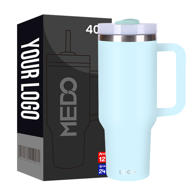 Wholesale Custom Logo Print Powder Coated Double Wall Stainless Steel 40OZ Travel Mug Insulated 40z Tumbler With Handle