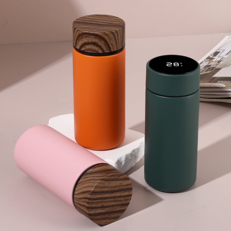 Wholesale Custom Logo 280ml Stainless Steel Water Bottle with Stylish Wood Grain Lid, Mini Design