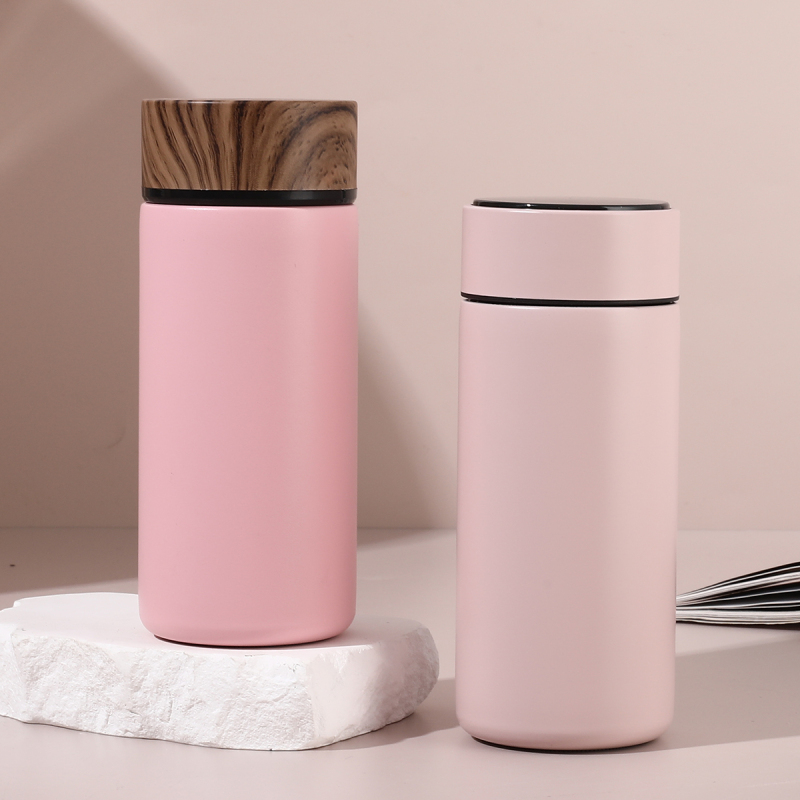 Wholesale Custom Logo 280ml Stainless Steel Water Bottle with Stylish Wood Grain Lid, Mini Design