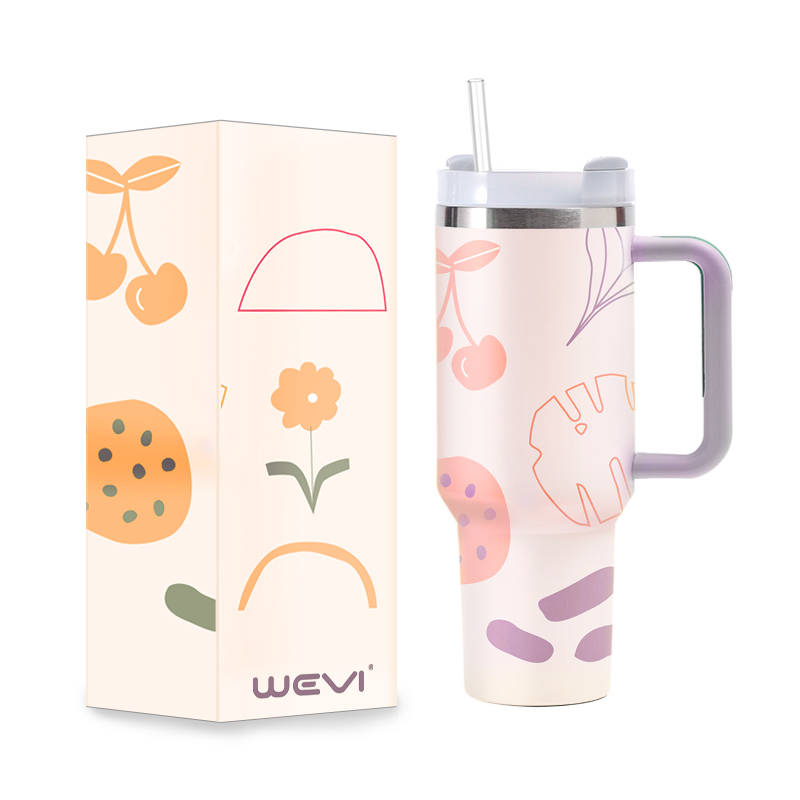 WeVi 40oz Double Wall Stainless Steel Vacuum Insulated Travel Tumbler Cups With Handle
