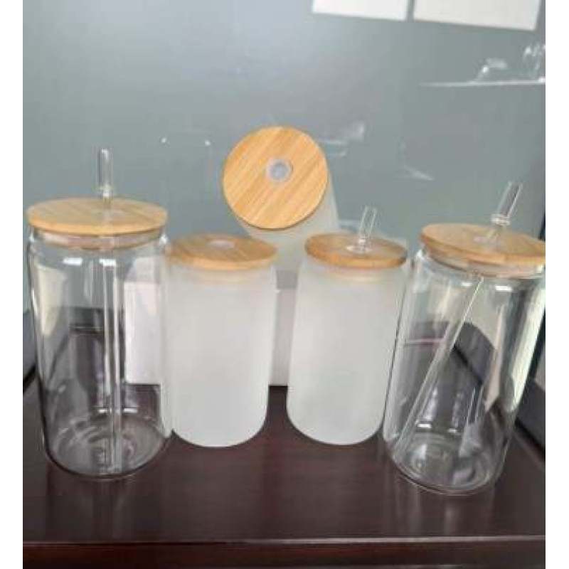 DIY Sublimation Blank 12 oz 350 ml 16 oz Gift Promotional Cola Glass Tumbler Cup Can Mugs with Bamboo Lid and Straw