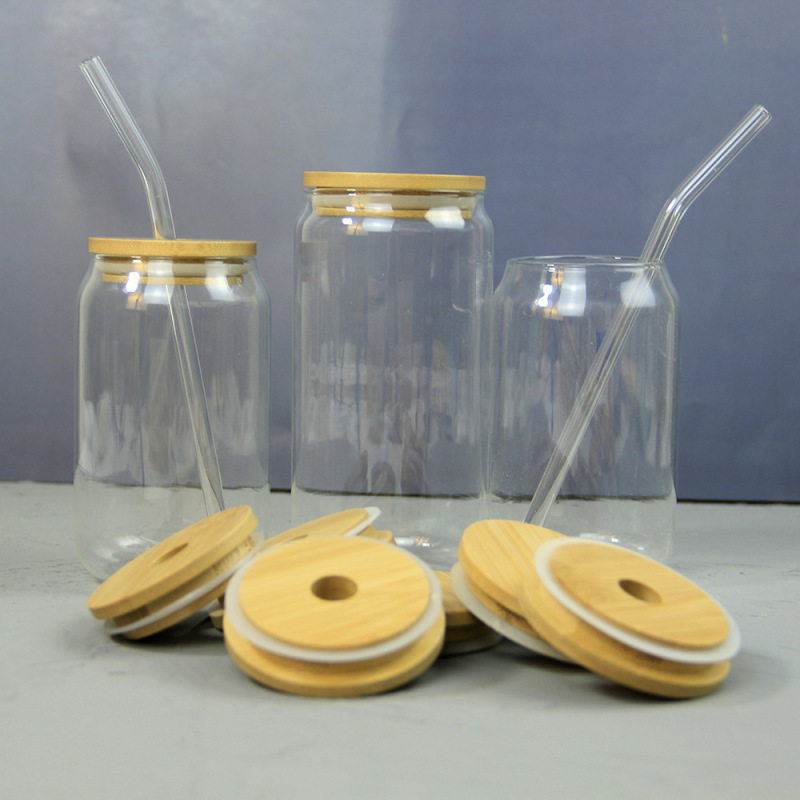 DIY Sublimation Blank 12 oz 350 ml 16 oz Gift Promotional Cola Glass Tumbler Cup Can Mugs with Bamboo Lid and Straw