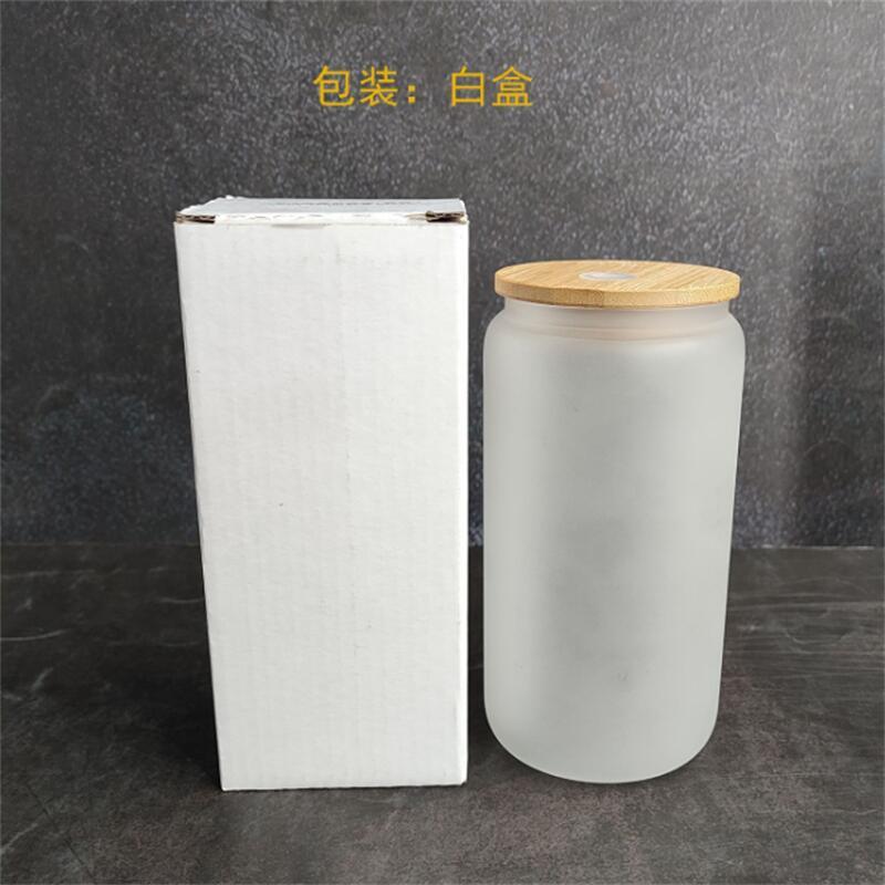 DIY Sublimation Blank 12 oz 350 ml 16 oz Gift Promotional Cola Glass Tumbler Cup Can Mugs with Bamboo Lid and Straw