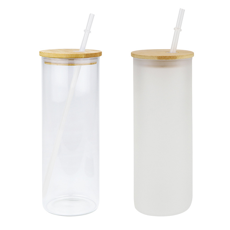 DIY Sublimation Blank 12 oz 16 oz 25 oz Gift Promotional Cola Glass Straight Tumbler Cup Can Mugs with Bamboo Lid and Straw