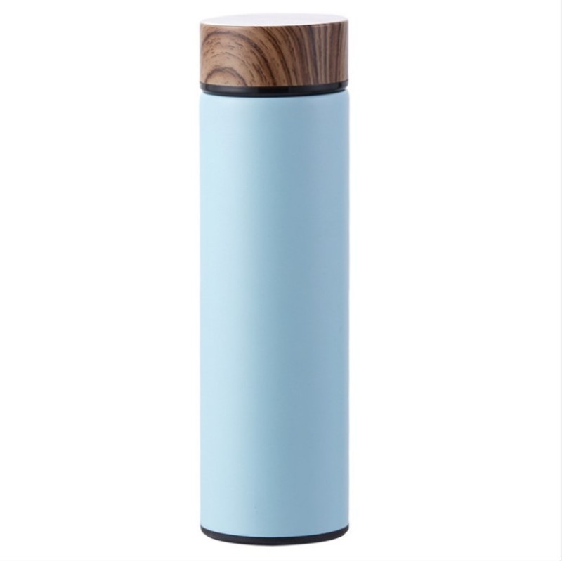New Design 350ml 450ml Wooden Color Lid Straight Bottles Stainless Steel  Insulated Water Bottles with Tea Infuser