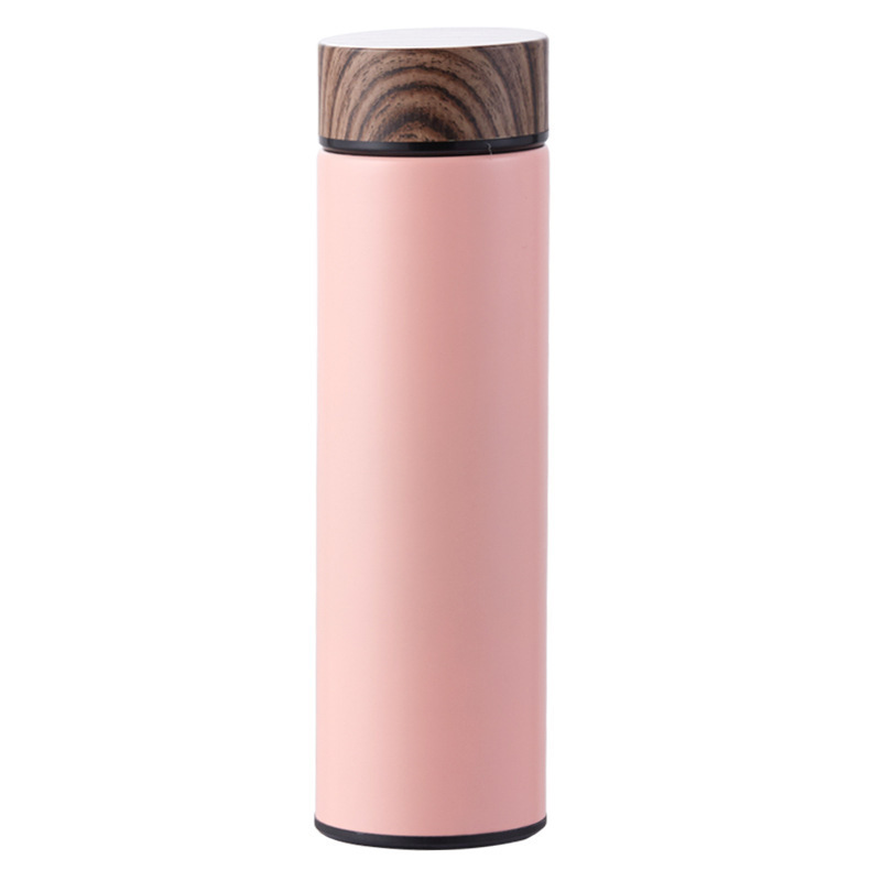 New Design 350ml 450ml Wooden Color Lid Straight Bottles Stainless Steel  Insulated Water Bottles with Tea Infuser