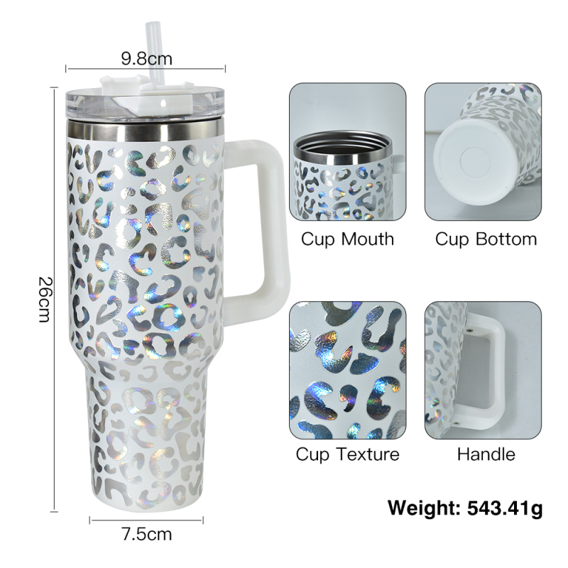 In Stock US Warehouse H2.0 Vaso De 40 Onzas Suave Mate 40oz Holographic Leopard Tumbler with Handle and Straw Cup 40 oz