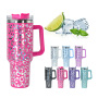 In Stock US Warehouse H2.0 Vaso De 40 Onzas Suave Mate 40oz Holographic Leopard Tumbler with Handle and Straw Cup 40 oz