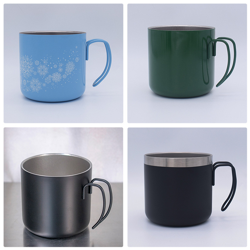 Wholesale New 200ml 300ml Double WalledCarabiner Mug Travel Portable Stainless Steel Coffee Cup with Handle Lid