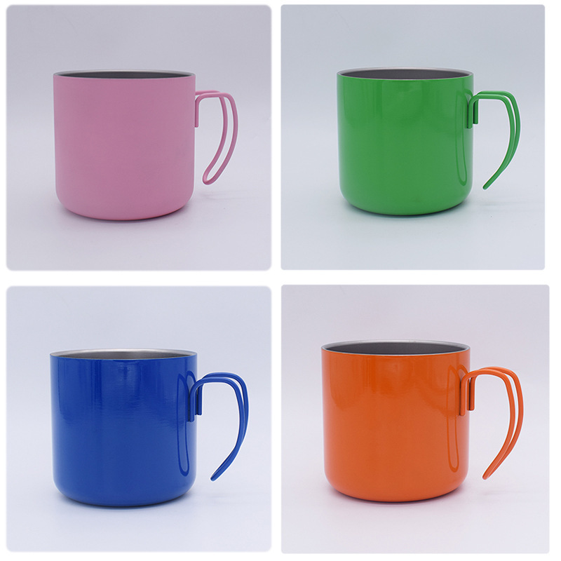 Wholesale New 200ml 300ml Double WalledCarabiner Mug Travel Portable Stainless Steel Coffee Cup with Handle Lid