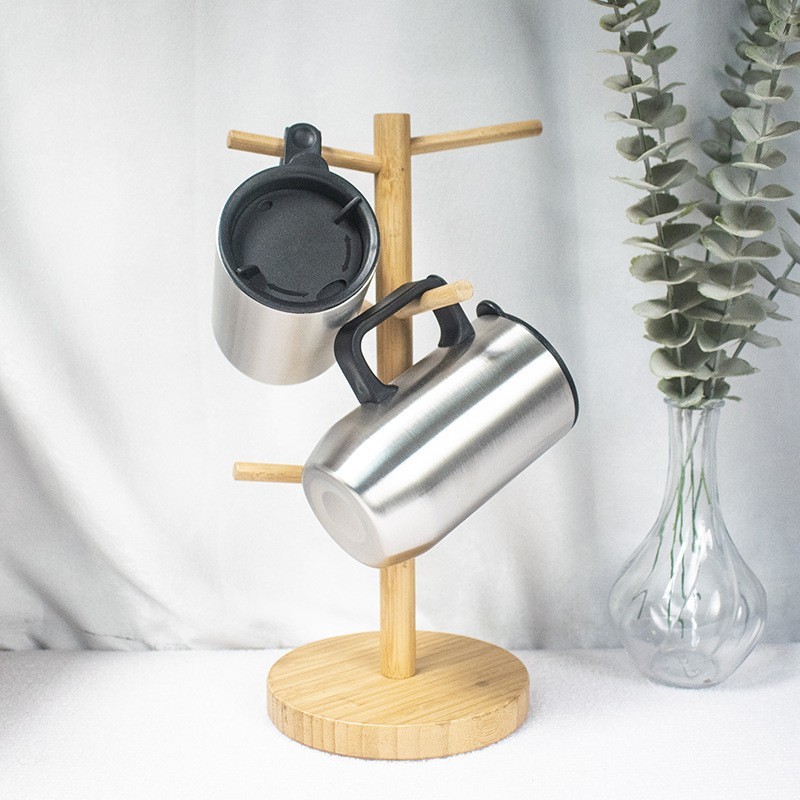 Wholesale New Customized logo Camping Travel Mug Cups 450ml Double-Wall Stainless Steel Mug With Handle Lid