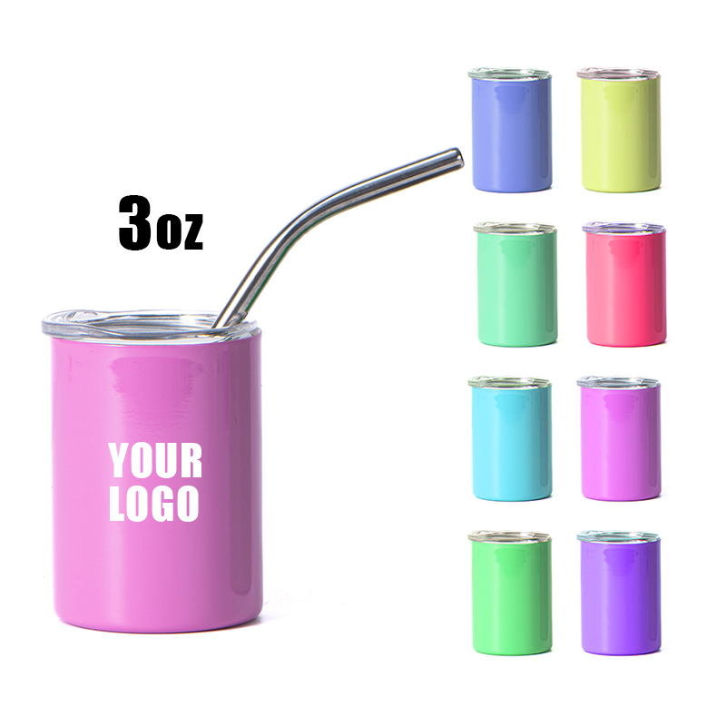 Wholesale 3oz Wine Tumbler Sublimation Blank Double Wall Stainless Steel 3oz Mini Shot Glass Tumbler Cup With Lid and Straw