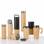 Wholesale Eco Friendly 500ml Thermos Insulated Stainless Steel Tumbler Bamboo Water Bottles With Tea Infuser and Led Lid