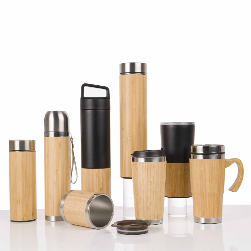 Wholesale Eco Friendly 500ml Thermos Insulated Stainless Steel Tumbler Bamboo Water Bottles With Tea Infuser and Led Lid