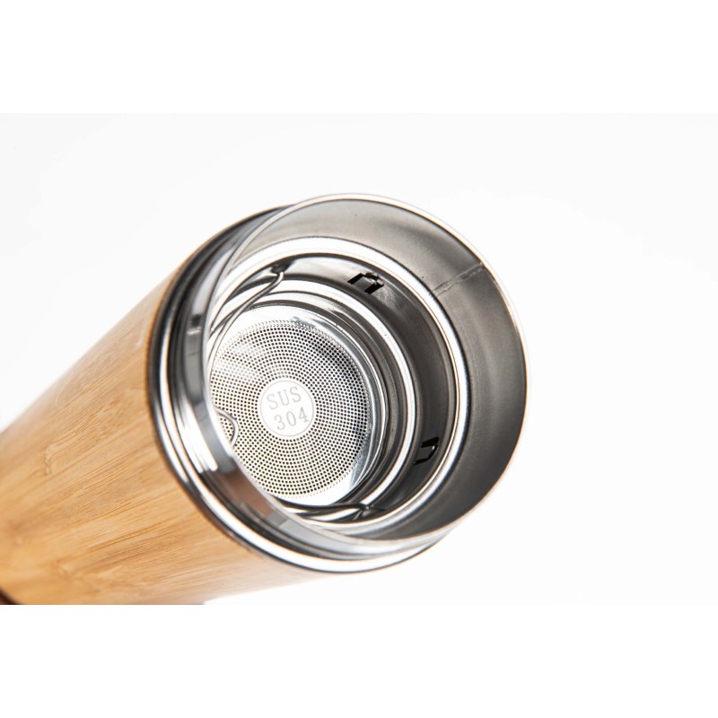 Wholesale Eco Friendly 500ml Thermos Insulated Stainless Steel Tumbler Bamboo Water Bottles With Tea Infuser and Led Lid