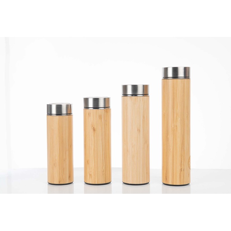 Wholesale Eco Friendly 500ml Thermos Insulated Stainless Steel Tumbler Bamboo Water Bottles With Tea Infuser and Led Lid