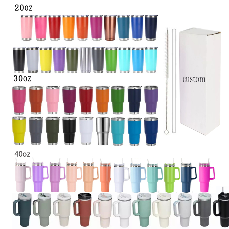 Wholesale Powder Coated Metal Stainless Steel Double Wall Insulated Vacuum Cup Coffee Tumblers Travel Mugs