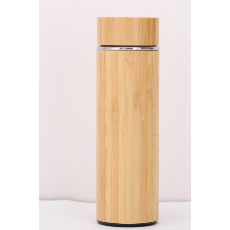 High Quality 450ml 500ml Bamboo Water Bottle Sport Straight Double Wall Insulated 18/8 Stainless Steel Temperature Water Bottle