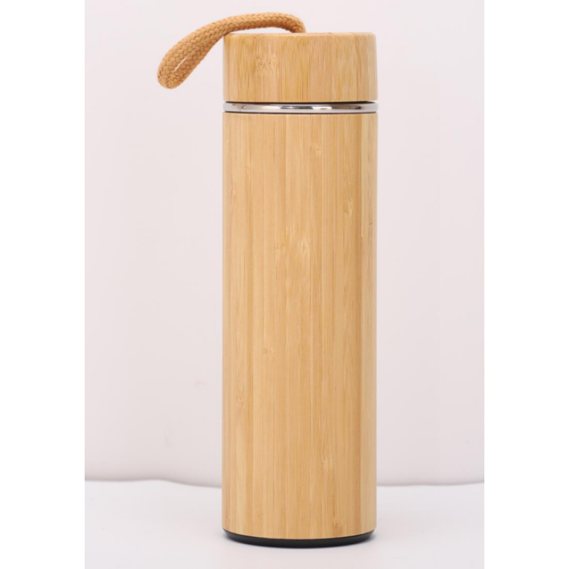 High Quality 450ml 500ml Bamboo Water Bottle Sport Straight Double Wall Insulated 18/8 Stainless Steel Temperature Water Bottle