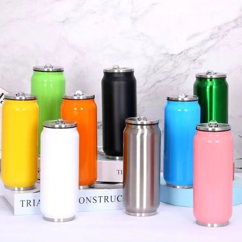 Promotional Gift Use 12 oz 17 oz Double Wall Cola Thermos logo Blank Stainless Steel Cola Water Bottle Can with Straw