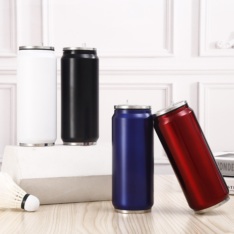 Promotional Gift Use 12 oz 17 oz Double Wall Cola Thermos logo Blank Stainless Steel Cola Water Bottle Can with Straw