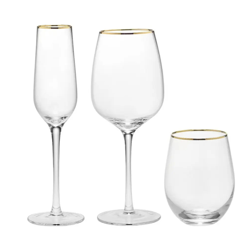 Custom logo Whiskey Juice Wine Crystal Glass Cups with Gold Rim