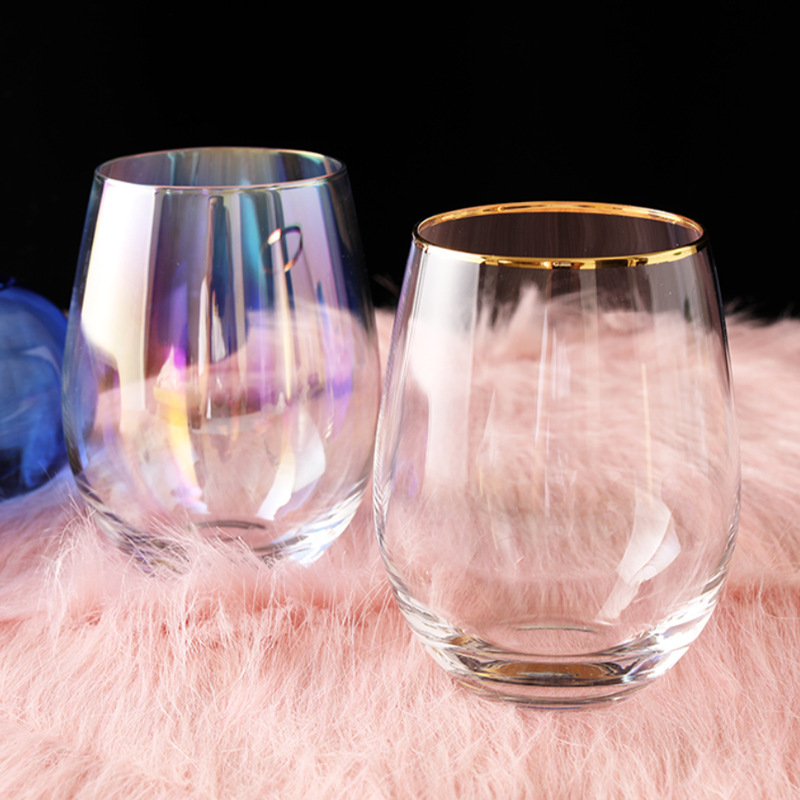 Custom logo Whiskey Juice Wine Crystal Glass Cups with Gold Rim