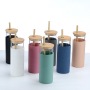 Custom Eco-friendly 500 ml BPA Free Custom Drink Glass Water Bottle Tumbler Cup With Bamboo Lid and Straw with Silicone Sleeve