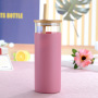 Custom Eco-friendly 500 ml BPA Free Custom Drink Glass Water Bottle Tumbler Cup With Bamboo Lid and Straw with Silicone Sleeve