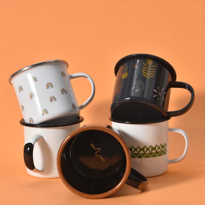 Wholesale Hot Sale Christmas Custom Logo 350ml Enamel Mug Metal Steel Camping Mug Enamel Mug With Coffee Milk