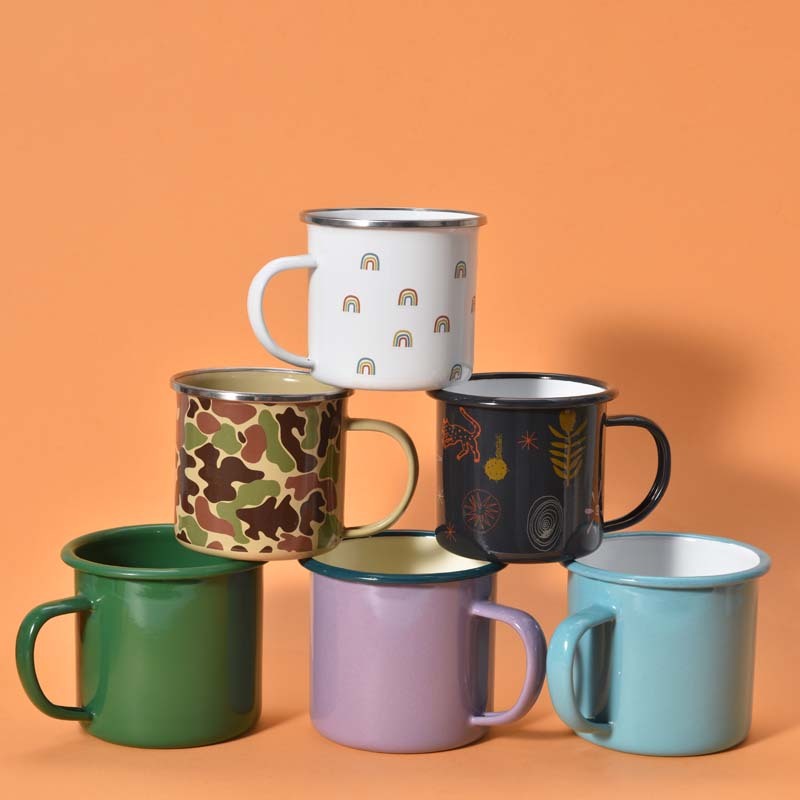 Wholesale Hot Sale Christmas Custom Logo 350ml Enamel Mug Metal Steel Camping Mug Enamel Mug With Coffee Milk