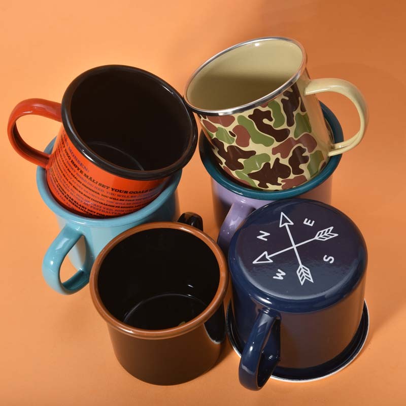 Wholesale Hot Sale Christmas Custom Logo 350ml Enamel Mug Metal Steel Camping Mug Enamel Mug With Coffee Milk