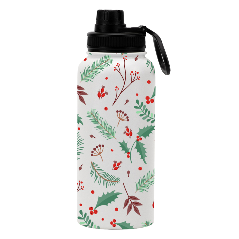 Christmas 18oz 32oz Sublimation Double Wall Stainless Steel Sports Water Bottle 2in1 Drinking Lid Silicone Bottom for Heat Press
