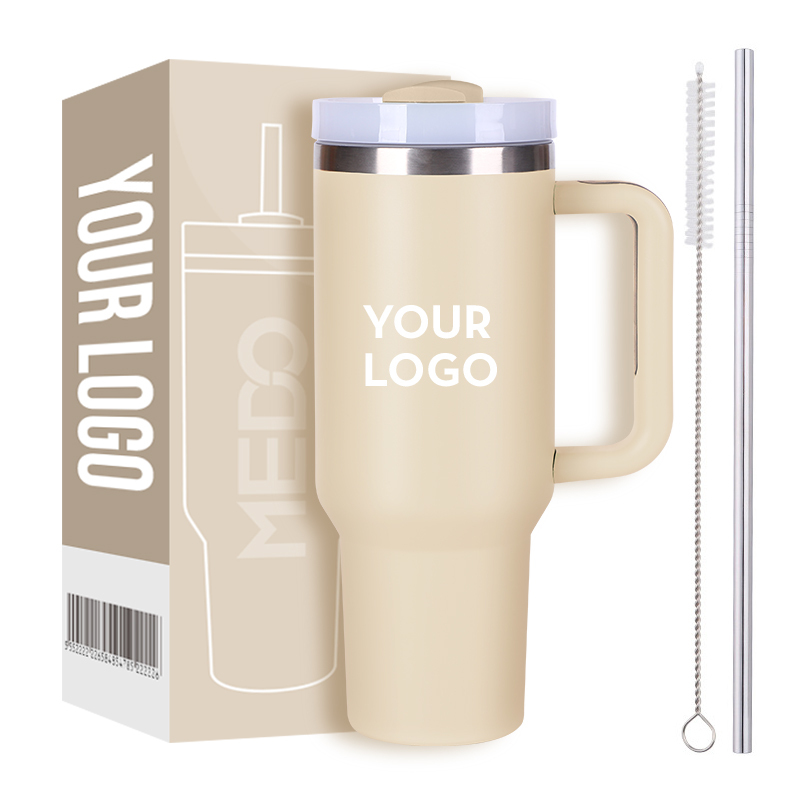Wholesale Custom Logo Print Powder Coated Double Wall Stainless Steel 40OZ Travel Mug Tumbler With Handle