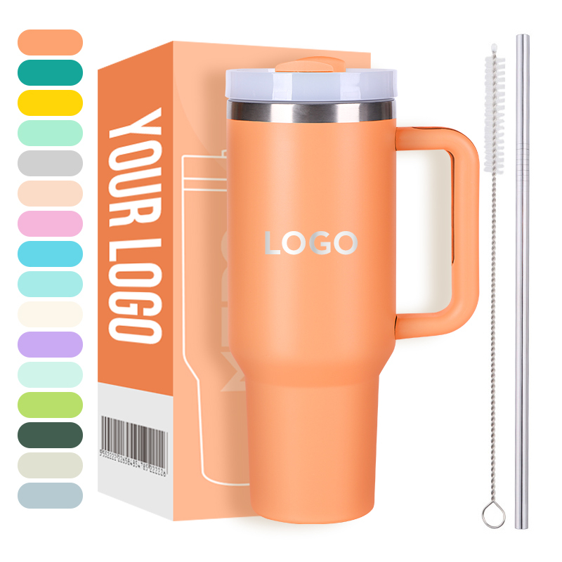 Wholesale Custom Logo Print Powder Coated Double Wall Stainless Steel 40OZ Travel Mug Tumbler With Handle