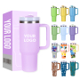 Wholesale Custom Logo Print Powder Coated Double Wall Stainless Steel 40OZ Travel Mug Tumbler With Handle