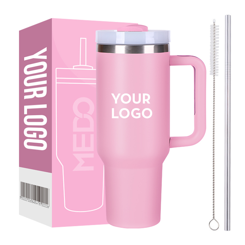 Wholesale Custom Logo Print Powder Coated Double Wall Stainless Steel 40OZ Travel Mug Tumbler With Handle