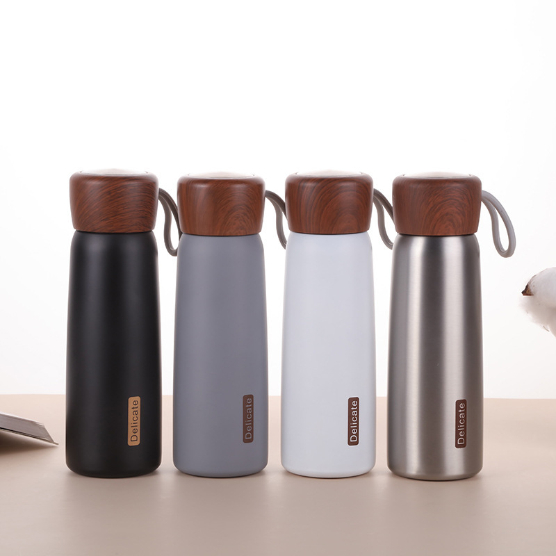Wholesale High Quality Vacuum Flask Wooden Water Bottle 400ml500ml 18/8 Stainless Steel Water Bottle with Rope