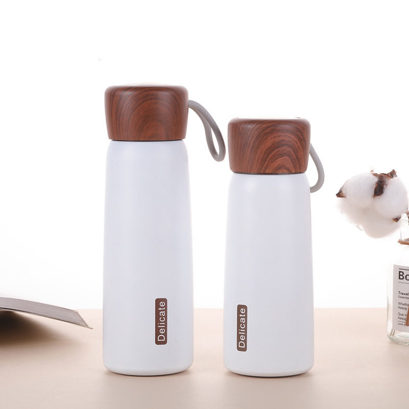 Wholesale High Quality Vacuum Flask Wooden Water Bottle 400ml500ml 18/8 Stainless Steel Water Bottle with Rope