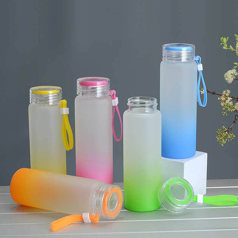 DIY Transparent Frosted Blank Sublimation Tumbler 550ML Gradient Color Glass Frosted Water Bottle