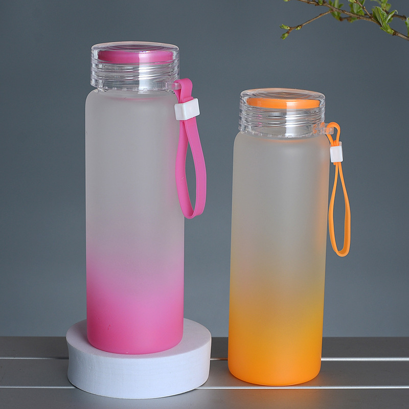 DIY Transparent Frosted Blank Sublimation Tumbler 550ML Gradient Color Glass Frosted Water Bottle