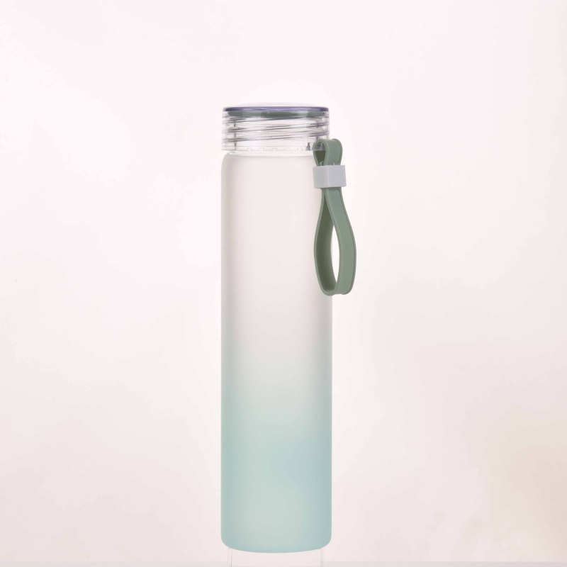 Custom Logo 500ml Borosilicate Glass Water Bottle Silicone Handle Frosted PC Lid Gradient Glass Water Bottle