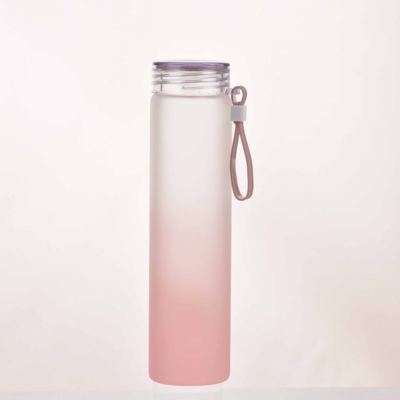 Custom Logo 500ml Borosilicate Glass Water Bottle Silicone Handle Frosted PC Lid Gradient Glass Water Bottle
